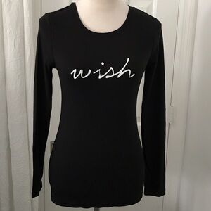 Faded Glory Black Long Sleeve Tee with White Script NWOT